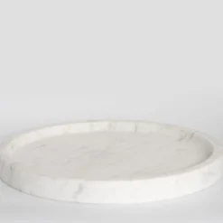 Vassoio decorativo rotondo in marmo bianco di Carrara