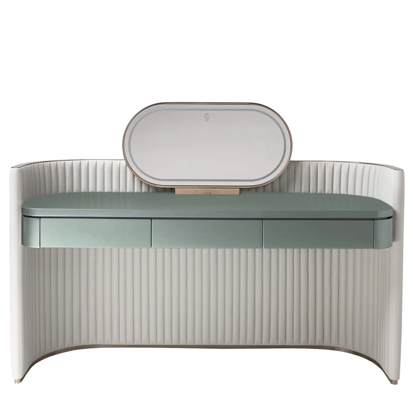 Walt Vanity Unit in Pelle Bianca e Legno Azzurro Chiaro