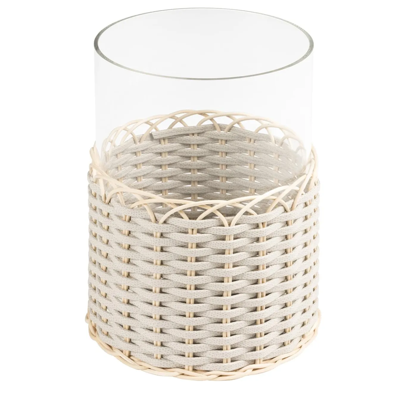 Wideville Portacandele in pelle e rattan - Bianco Grande