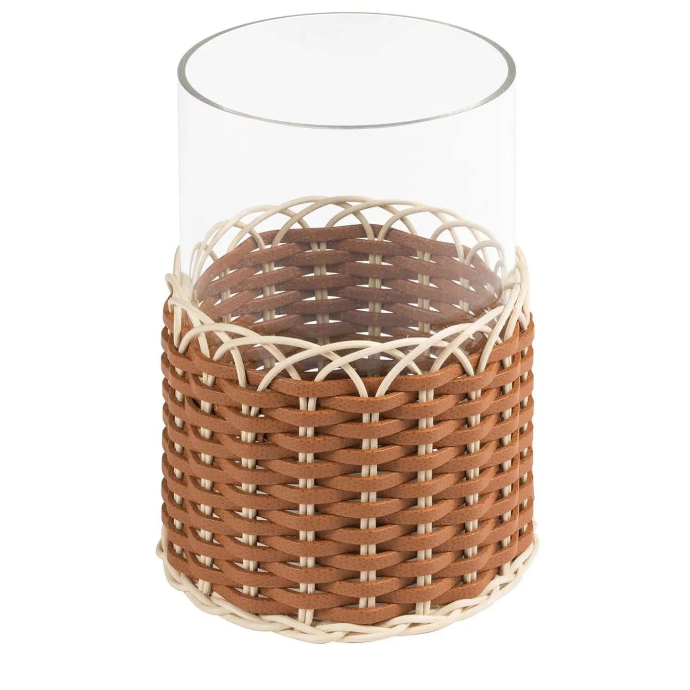 Wideville Portacandele in pelle e rattan - Arancione Piccolo