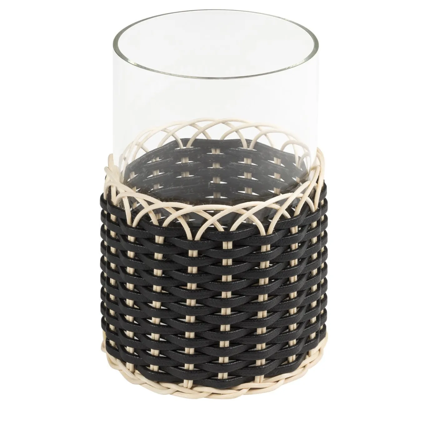 Wideville Portacandele in pelle e rattan - Nero Piccolo