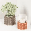 Wideville Portacandele in pelle e rattan - Arancione Grande