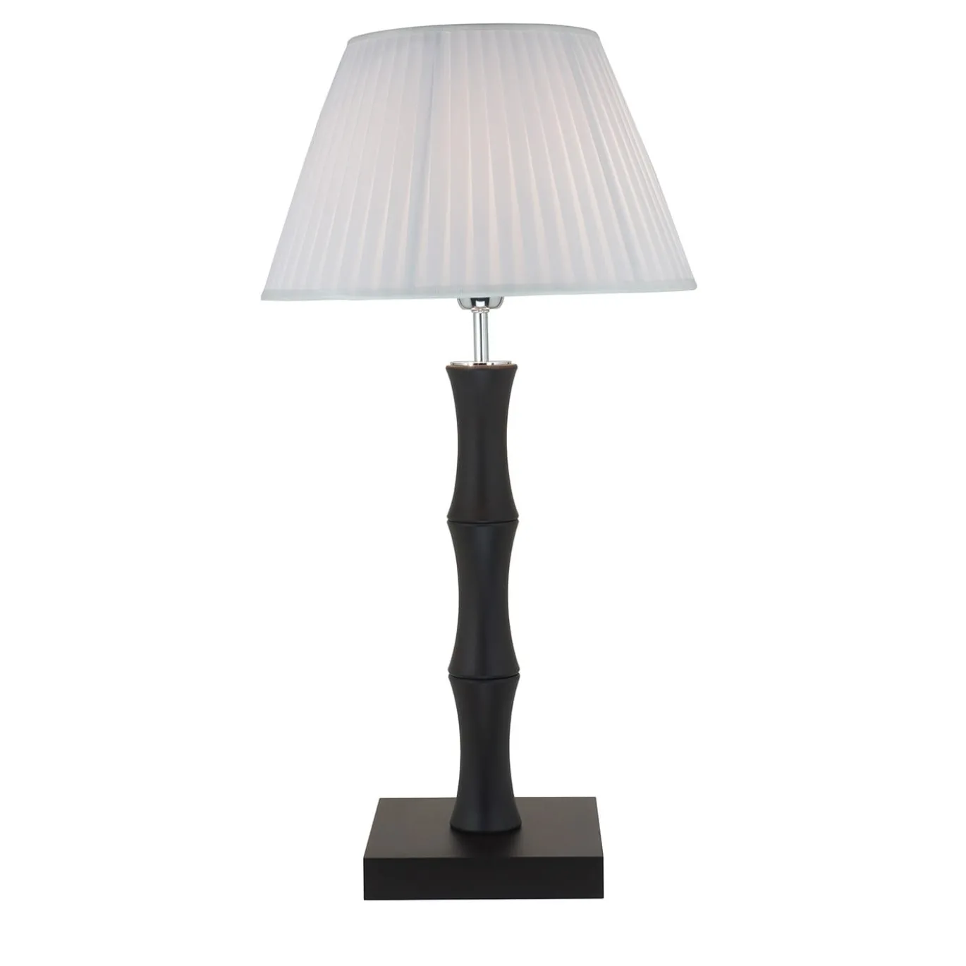 Wood Lampada da Tavolo Legno Nero con Paralume in Tessuto Bianco